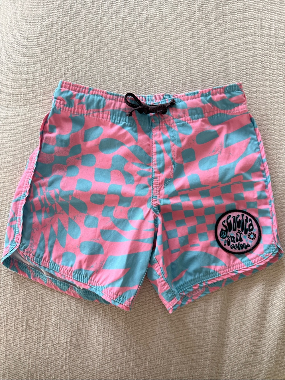 Kids Quick-Dry Swim Trunks in Pink & Teal